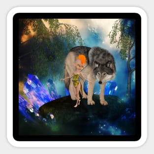Two unlikely friends the  fairy and the wolf Sticker